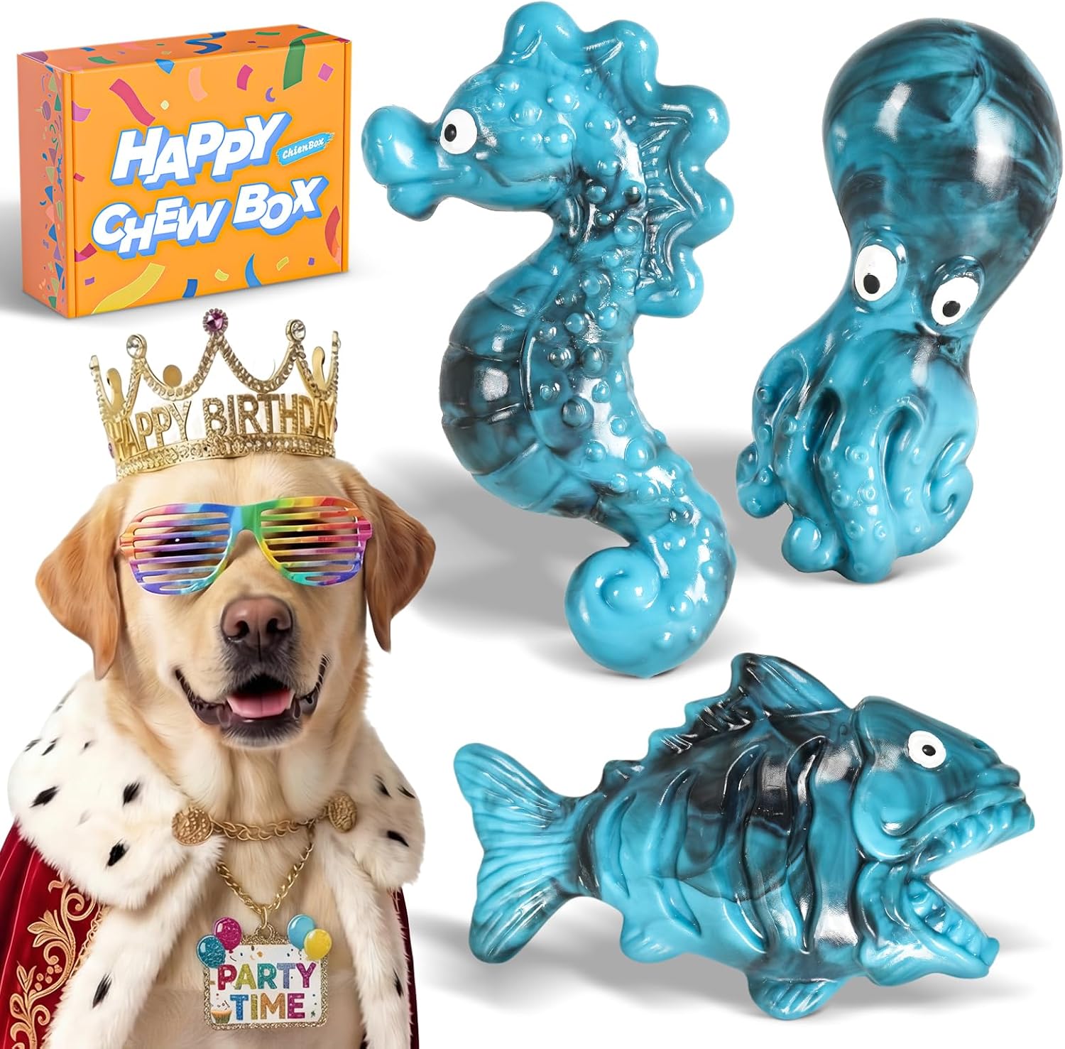ChienBox Dog Toys for Aggressive Chewers: Gift Box with 3 Pack Indestructible Dog Toy, Bacon Flavored Big Tough Chew Bones for Medium Large Breed 25-90lbs to Keep Them Busy, Birthday Holiday Dog Gift