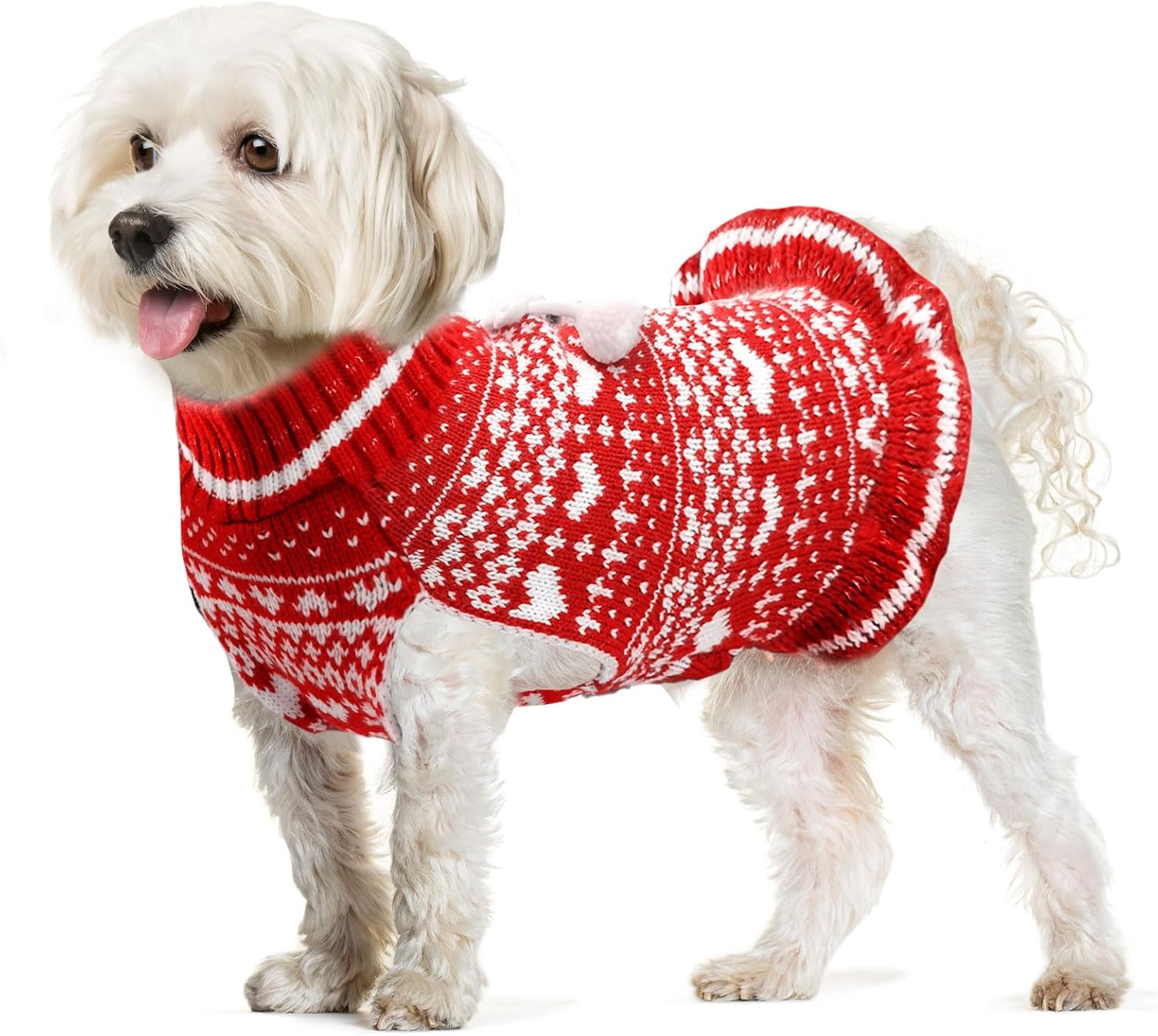 Christmas Dog Sweaters Dress Red Xmas Dog Costumes Winter Warm Pet Clothes White Heart Doggie Puppy Christmas Outfits Cat Knitted Clothing for Small Medium Large Dogs Cats(Red,XL)