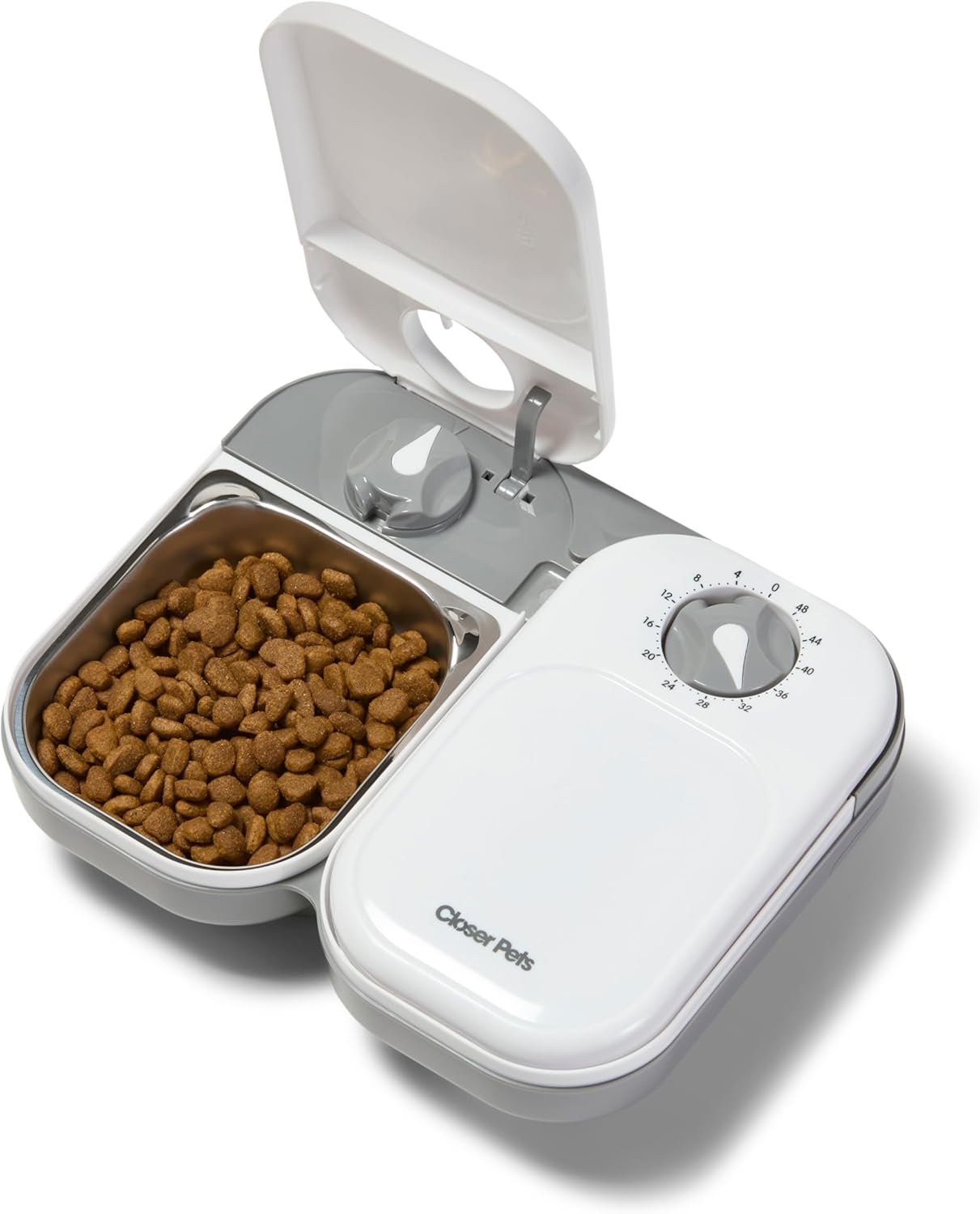 Closer Pets C200 2 Meal Timer-Controlled Automatic Pet Feeder – for Cats and Small Dogs, Wet or Dry Food, Stainless Steel Bowl Inserts and Ice Pack, up to 14 oz Each, White