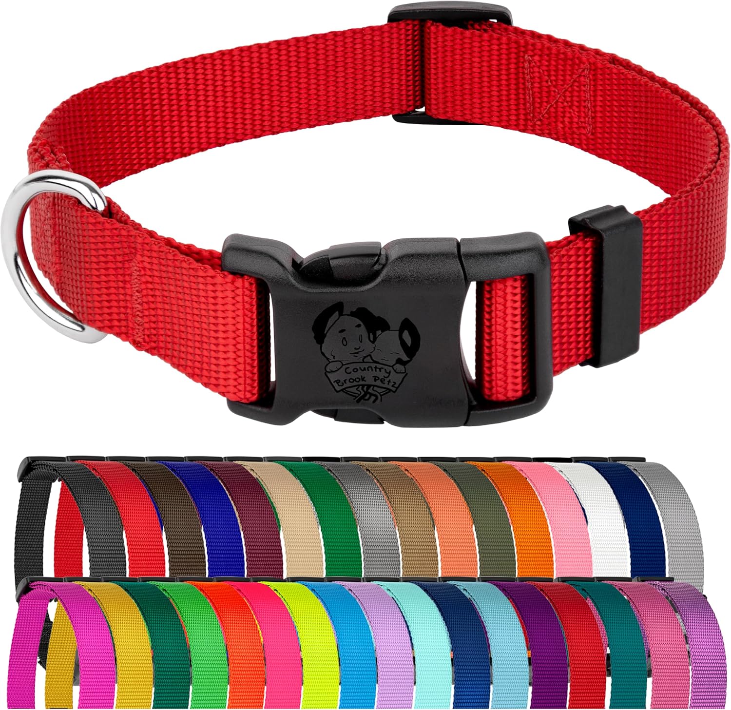 Country Brook Petz – Everyday Nylon Dog Collar for Large, Medium, and Small Dogs and Puppies – for Everyday Use in 10+ Warm Colors (Large, 1 Inch Wide, Bright Red)