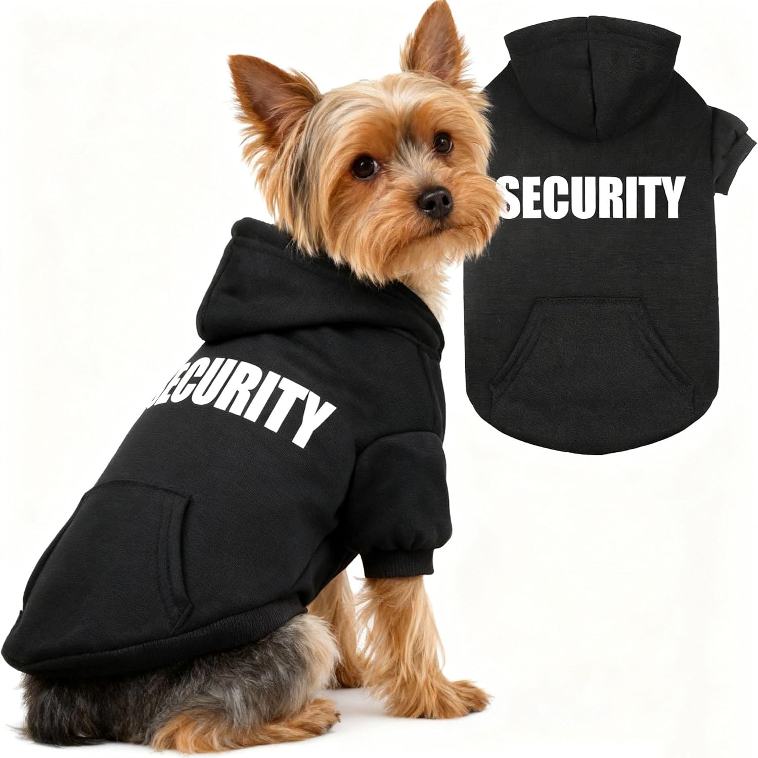 Cute Security Dog Costume, Security Hoodie Puppy Winter Spring Coat All Weather Clothes Halloween Cosplay Clothes Sweaters Outfits Pullover Pets’ Sweatshirt Hoodies with Pocket for Small Dog S