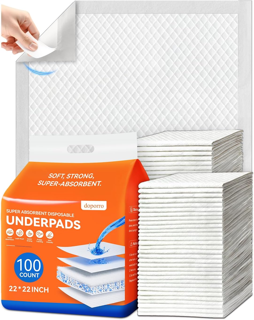 Disposable Potty / Pee Pads for Puppy Dog Training, 6-Layer Super Absorbent & Leak Proof, Odor Block Cat Pee Pads for Pet with Anti-Slip Adhesive Strips, 22”x22” 100 Count, White