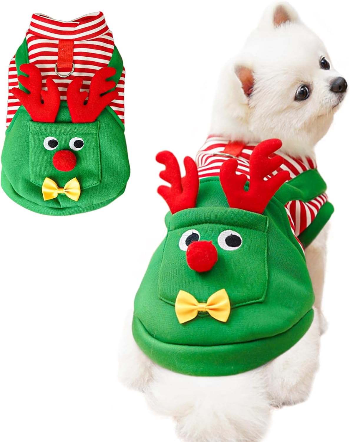 Dog Christmas Costume Outfit, Cute Reindeer Costume for Small Medium Dogs Cats, Funny Puppy Cosplay Clothes, Festive Pet Christmas Sweater for Winter Parties & Photo Shoots