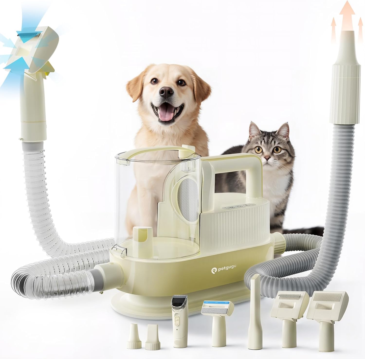 Dog Grooming Kit with Dog Grooming Vacuum, 7-in-1 Pet Vacuum for Pet Hair,Hair Dryer with 3 Temperature Settings, 2.5L Dustbin for Shedding & Cleaning(M1 Pro- Cream)