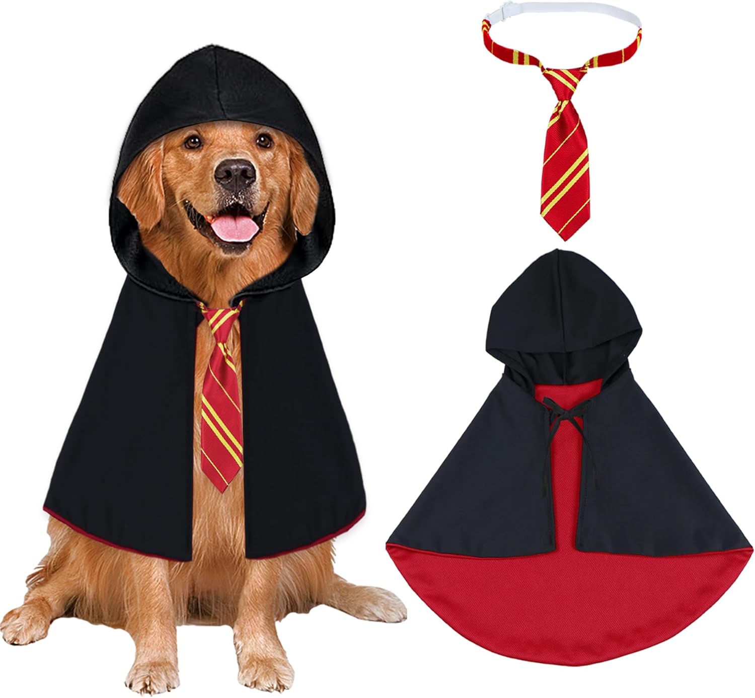 Dog Halloween Costumes, Dog Wizard Costume Halloween Wizard Witch Cloak Cape with Neck Tie Halloween Costumes for Small Medium Large Dogs Pets (Red, Large)