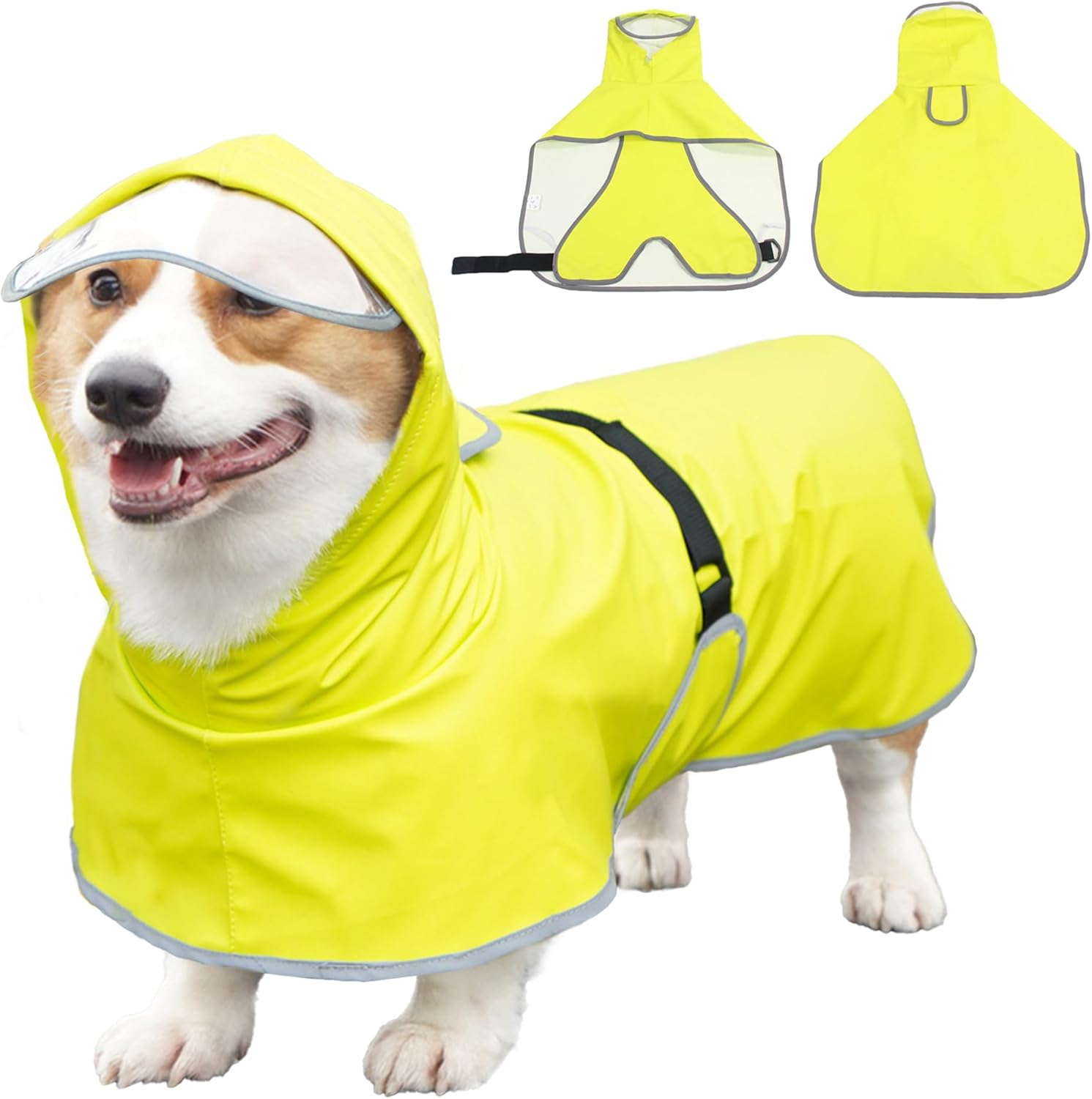 Dog Raincoat Hooded Slicker Poncho – Reflective Lightweight Pet Rain Jacket Coat,Dog Waterproof Raincoat with Adjustable Belly Strap for Small,Medium, Large Dogs (Green, Large)