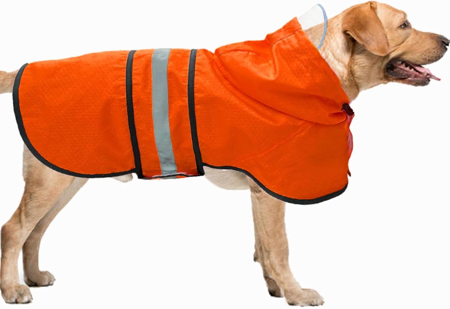 Dog Raincoat Waterproof Reflective Slicker – Lightweight Breathable Hooded Poncho Rain Coat Jacket with Adjustable Belly Strap and Leash Hole for Small Medium Large Dogs (Large, Orange)