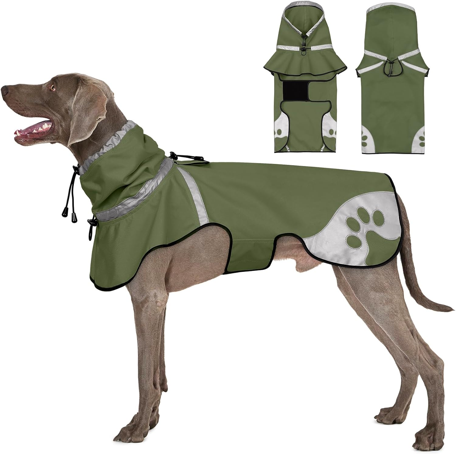 Dog Raincoat for Large Dogs, Adjustable Rain Jacket for Dogs, Waterproof Slicker Jacket for Adventures, Walking, Hunting（L,Dark Green）