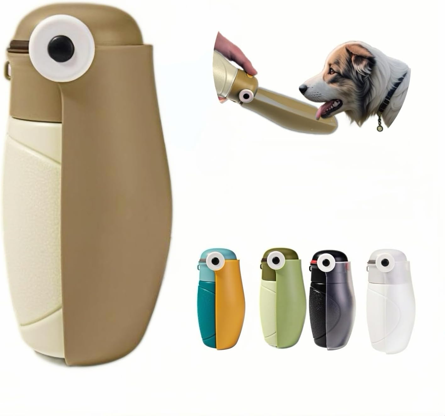 Dog Water Bottle Portable Puppy Travel Foldable Water Bottle Leak Proof Water Dispenser for Pet Cats Walking Hiking Travel Food Grade Plastic-Khaki 16 oz