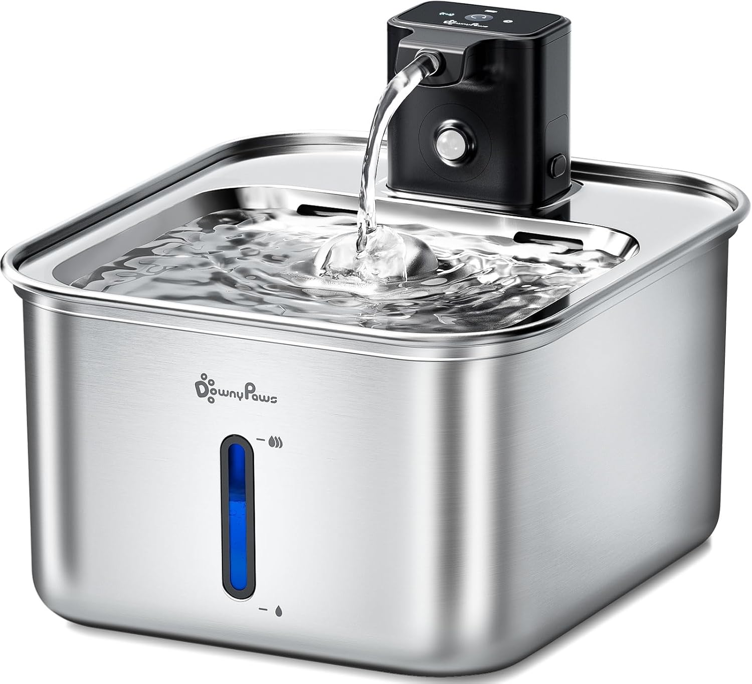 DownyPaws Cat Water Fountain Stainless Steel Wireless, 101 oz/3L FurSink Cordless Water Fountain for Cats, Battery Operated Cat Fountains for Drinking with Motion Sensor, Easy Clean, Metal