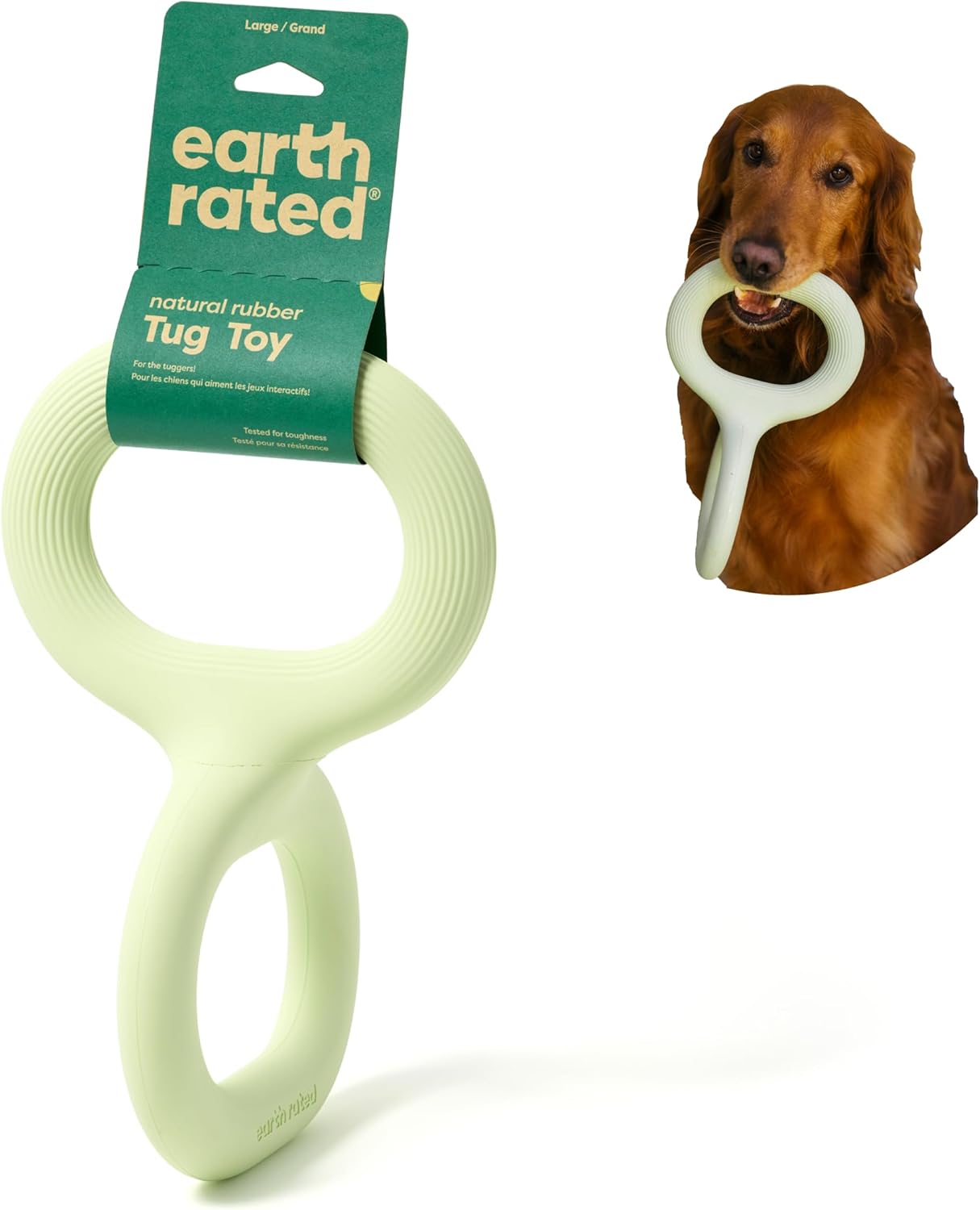 Earth Rated Tug of War Toy for Dogs and Puppies, Interactive Dog Pull Toys, Ergonomic Grip, Natural Rubber, Large, Green