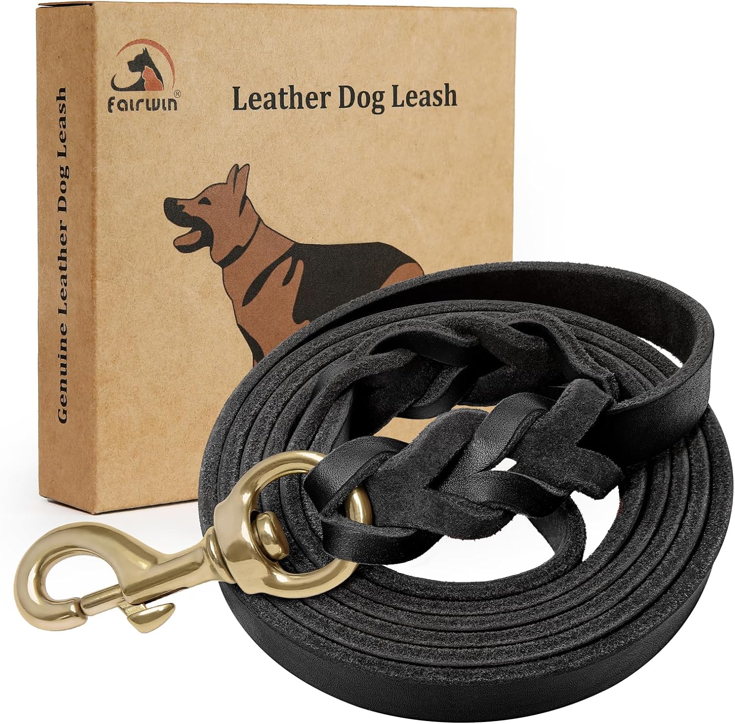 FAIRWIN Leather Dog Leash 6 Foot – Braided Military Grade Heavy Duty Dog Leash for Large Medium Small Dogs Training and Walking (Black, S:1/2″ x 6ft)