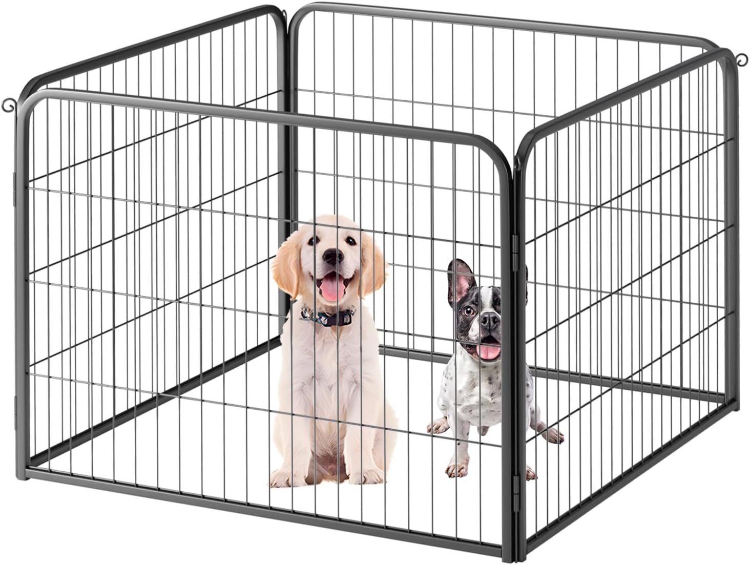 FDW Dog Playpen Kennel – 4 Panels, 24 Inch Height, Indoor/Outdoor Folding Metal Portable Puppy Exercise Pen, Heavy Duty Dog Fence for Yard, Camping – Black