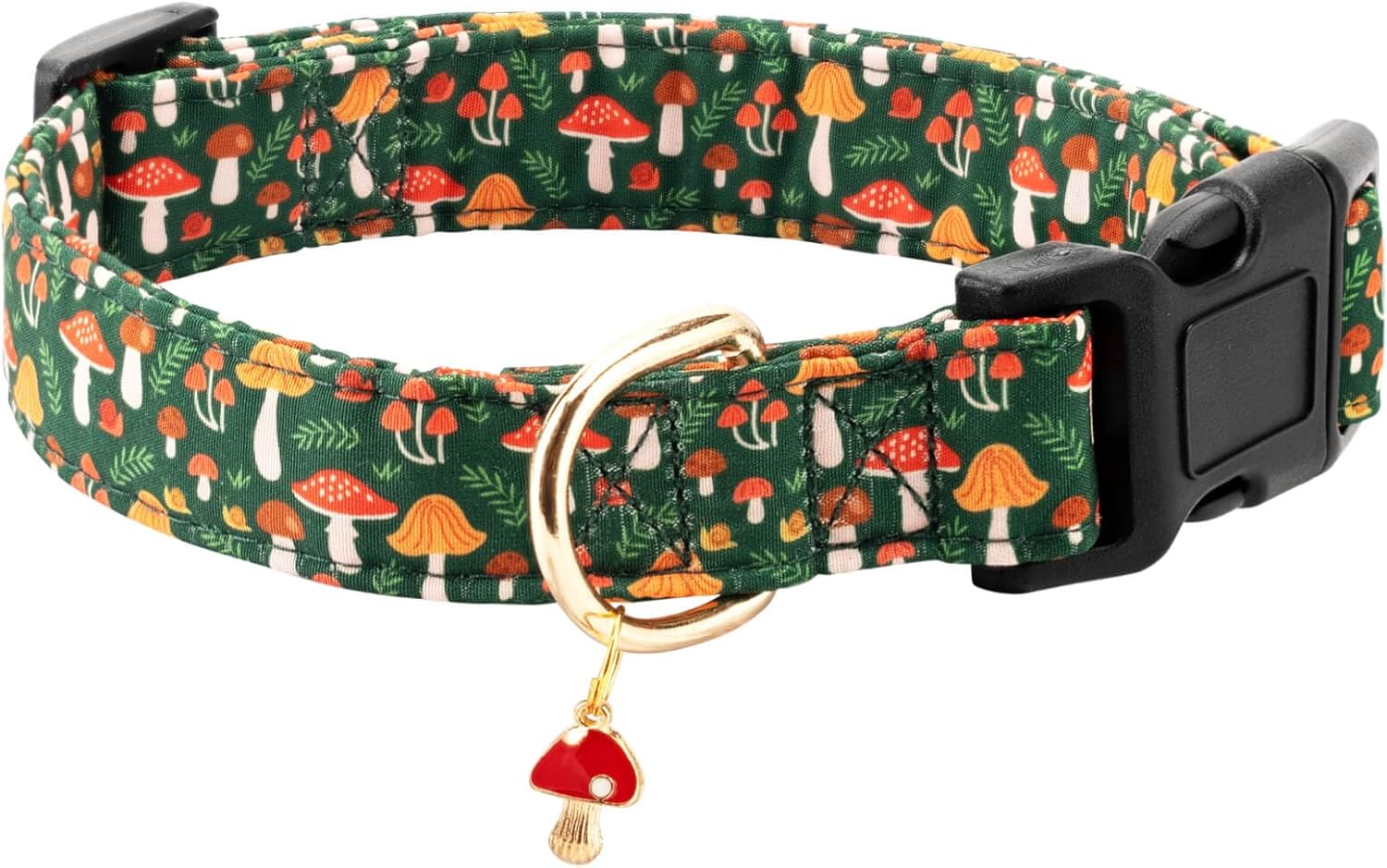 Fall Dog Collar,Soft and Cute Spring Cotton Puppy Collars with Mushroom Patterned Design for Girl Female Boy Dogs,Adjustable Buckle Pet Collar for Small Medium Large Dogs (Green Mushroom, S)