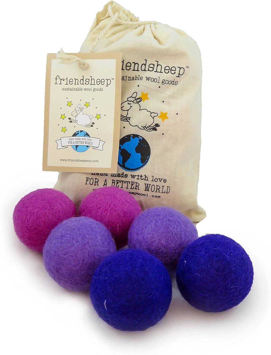 Friendsheep Eco Wool Pet Toy Ball – Cat, Ferret, Small Dog – Fair Trade, Handmade in Nepal, Eco-Friendly – 100% Wool, 6-Pack (Balls x6, Purple Rain)