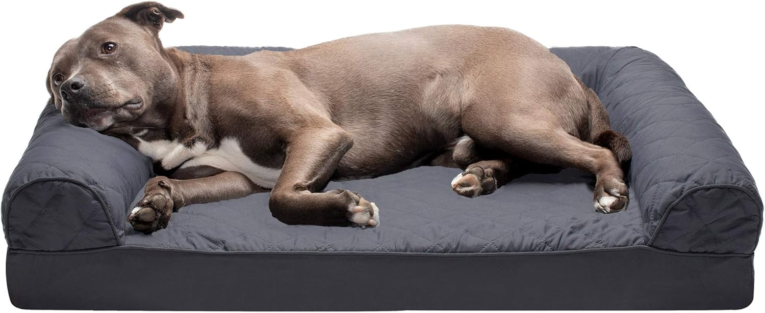 FurHaven Classic Sofa Orthopedic Dog Bed for Large Dogs, with Orthopedic Egg Crate with a Solid Orthopedic Foam Base for Joint Support, Removable Washable Cover, Large, Quilted Sofa, Iron Gray