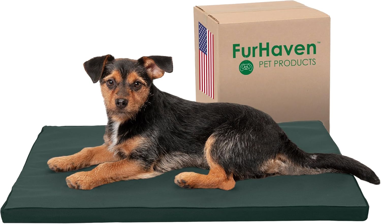 Furhaven Water-Resistant Dog Bed for Extra Small Dogs w/ Removable Washable Cover, Perfect for Crates & Kennels, For Dogs Up to 12 lbs – Two-Tone Reversible Crate Pad – Green/Gray, Extra Small
