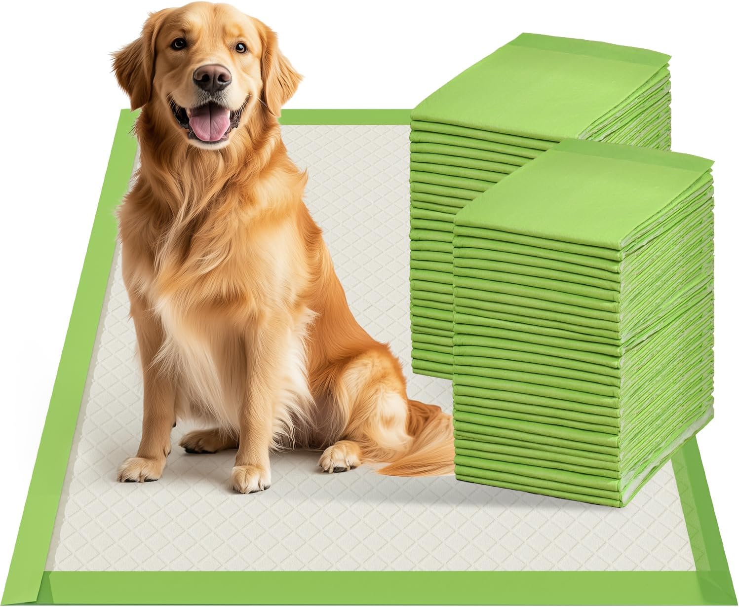 Gardner Pet Dog Pee Pads Extra Large 28″x34″, XL Thicker ECO Green Disposable XLarge Puppy Training Pads Super Absorbent Full Edge-Wrapping Pad for Dogs, Puppies, Doggie, Cats, Rabbits-(30 Count)