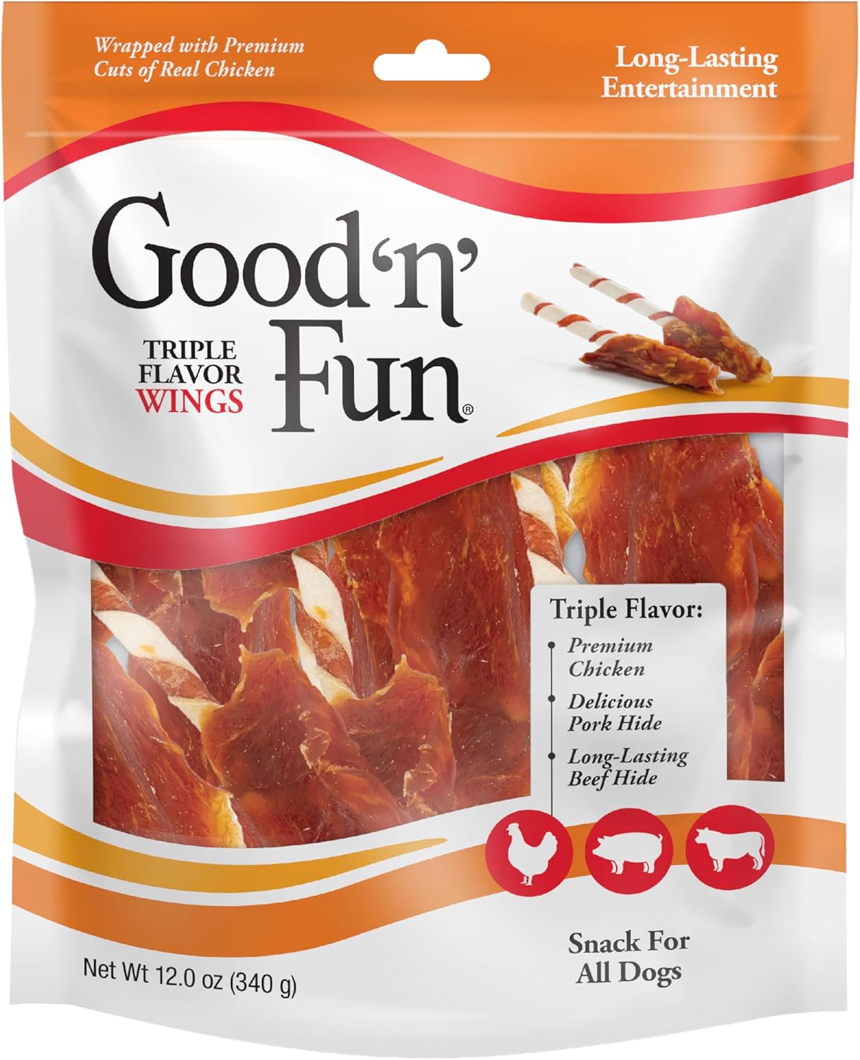 Good ‘N’ Fun Triple Flavor Wings, Made With Real Meat, Treats for Dogs, 12 oz