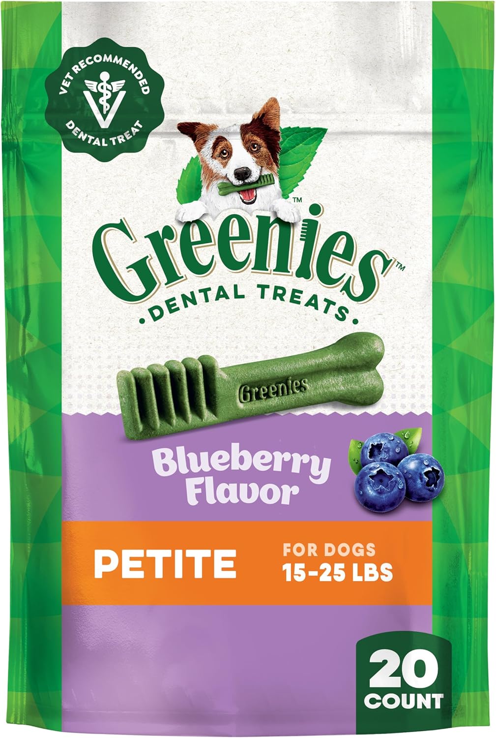 Greenies Veterinarian-Recommended Adult Natural Dental Dog Treats Petite Size, Blueberry Flavor, 12 oz. Pack, 20 Count