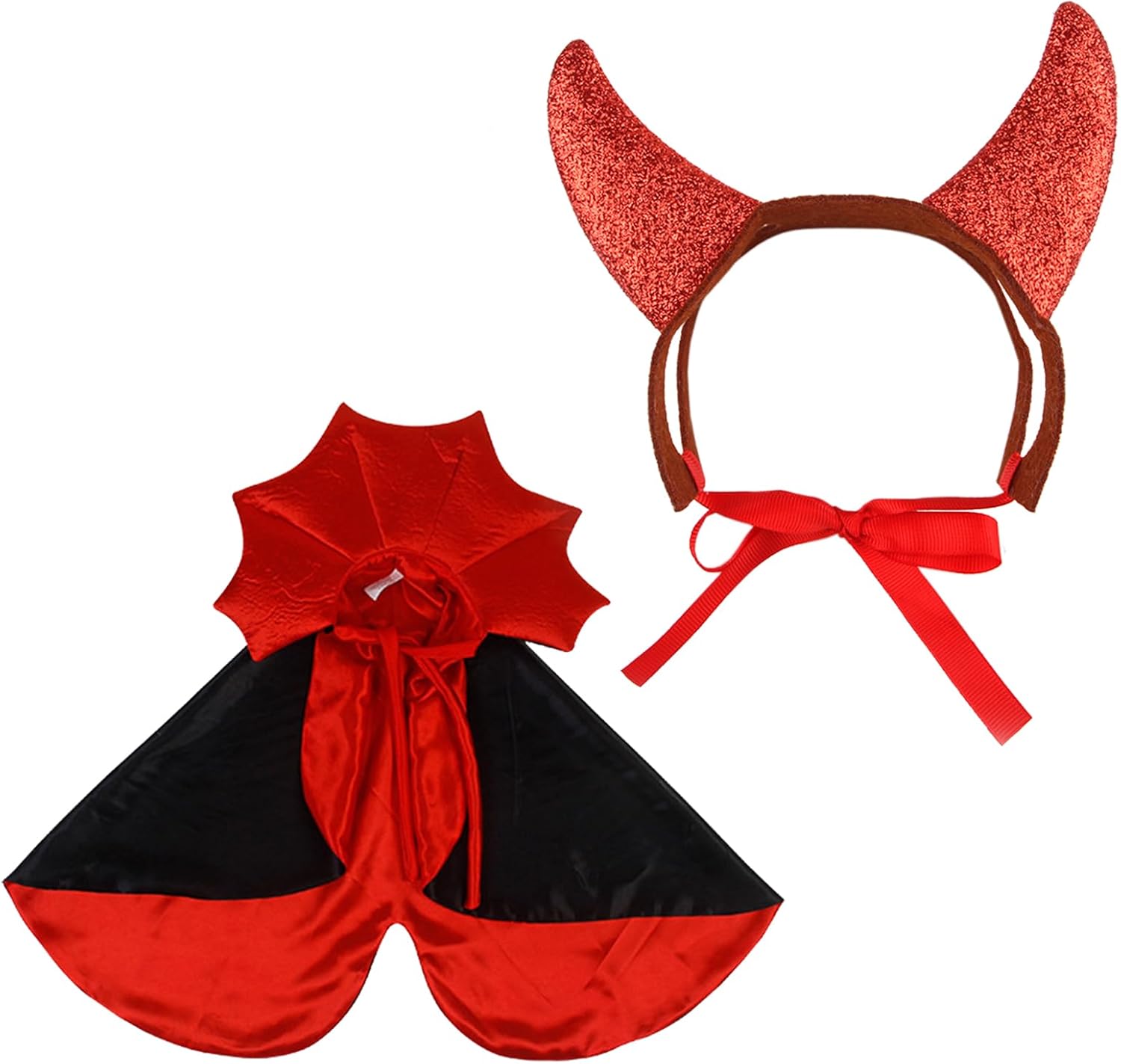 Halloween Dog Cat Costume Vampire Cloak with Devil Horns | Adjustable Red Black Pet Cape Clothes | Halloween Pet Accessories Costume Outfit for Small Medium Dogs Cats