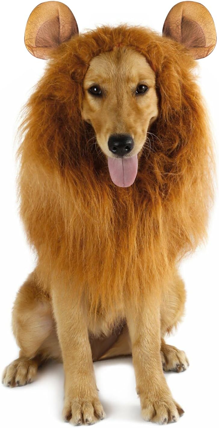 Halloween Realistic & Funny Lion Mane for Dog Costumes for Medium Large Dogs, Dog Halloween Costumes for Medium to Large Sized Dogs Lion Mane Wig for Dogs, Fits Neck Size 19″-29″