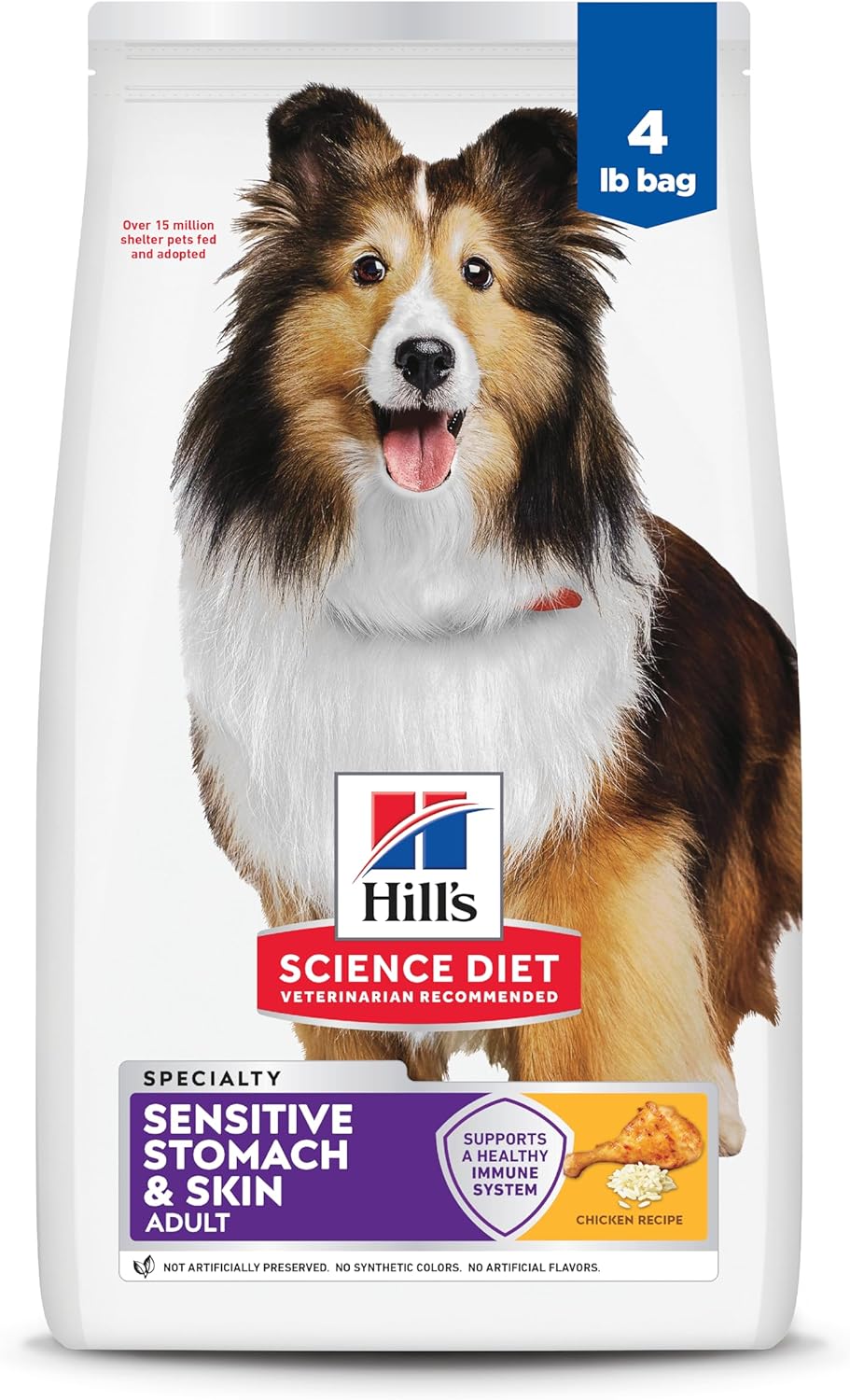 Hill’s Science Diet Sensitive Stomach & Skin, Adult 1-6, Stomach & Skin Sensitivity Support, Dry Dog Food, Chicken Recipe, 4 lb Bag