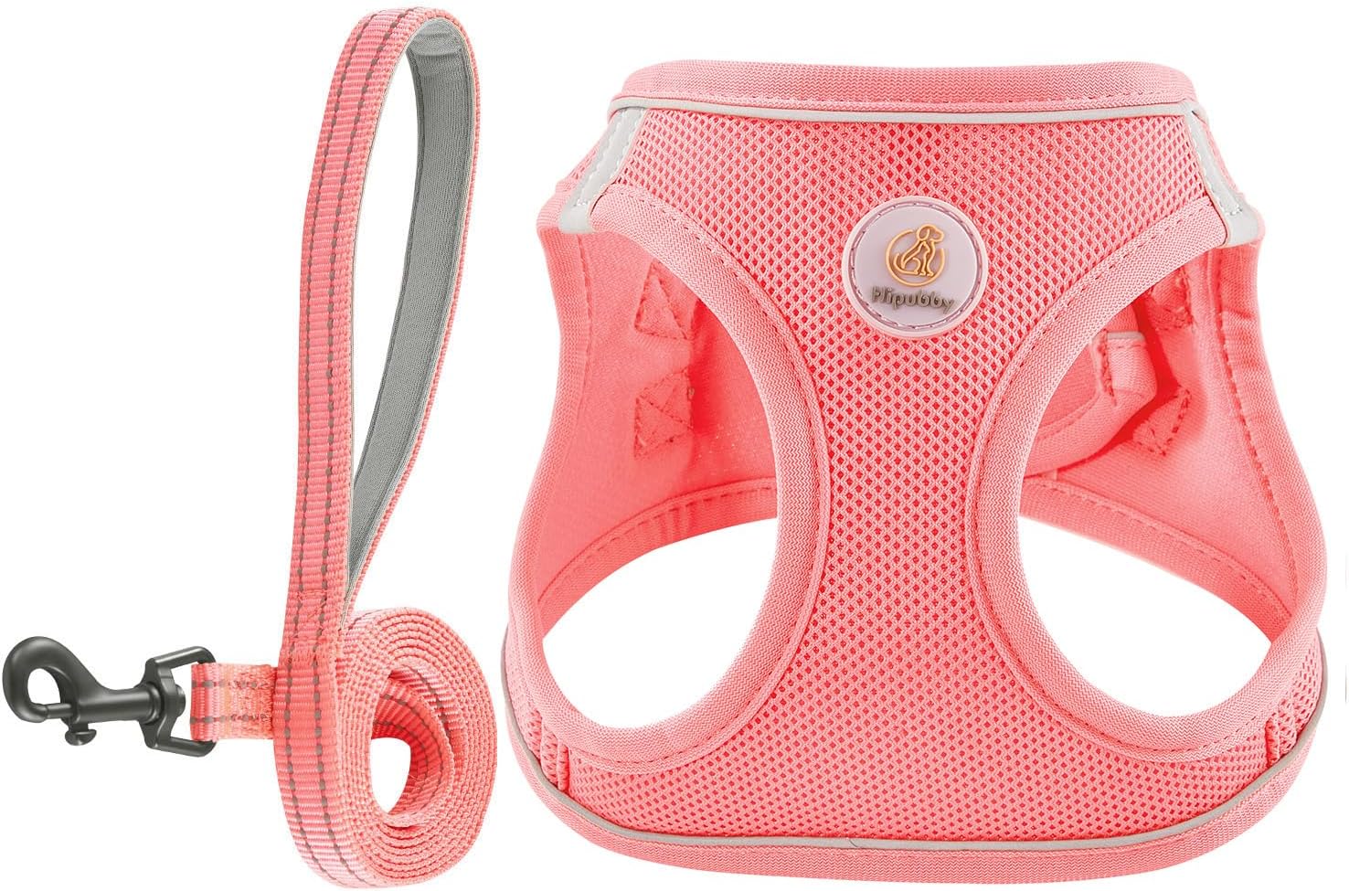 Hipubby Dog Harness and Leash Set, No Pull Soft Mesh Puppy Harness for Small Medium Dogs, Cats – Step in Reflective Breathable Lightweight Vest Harness for Walking, Training – Pink, XS