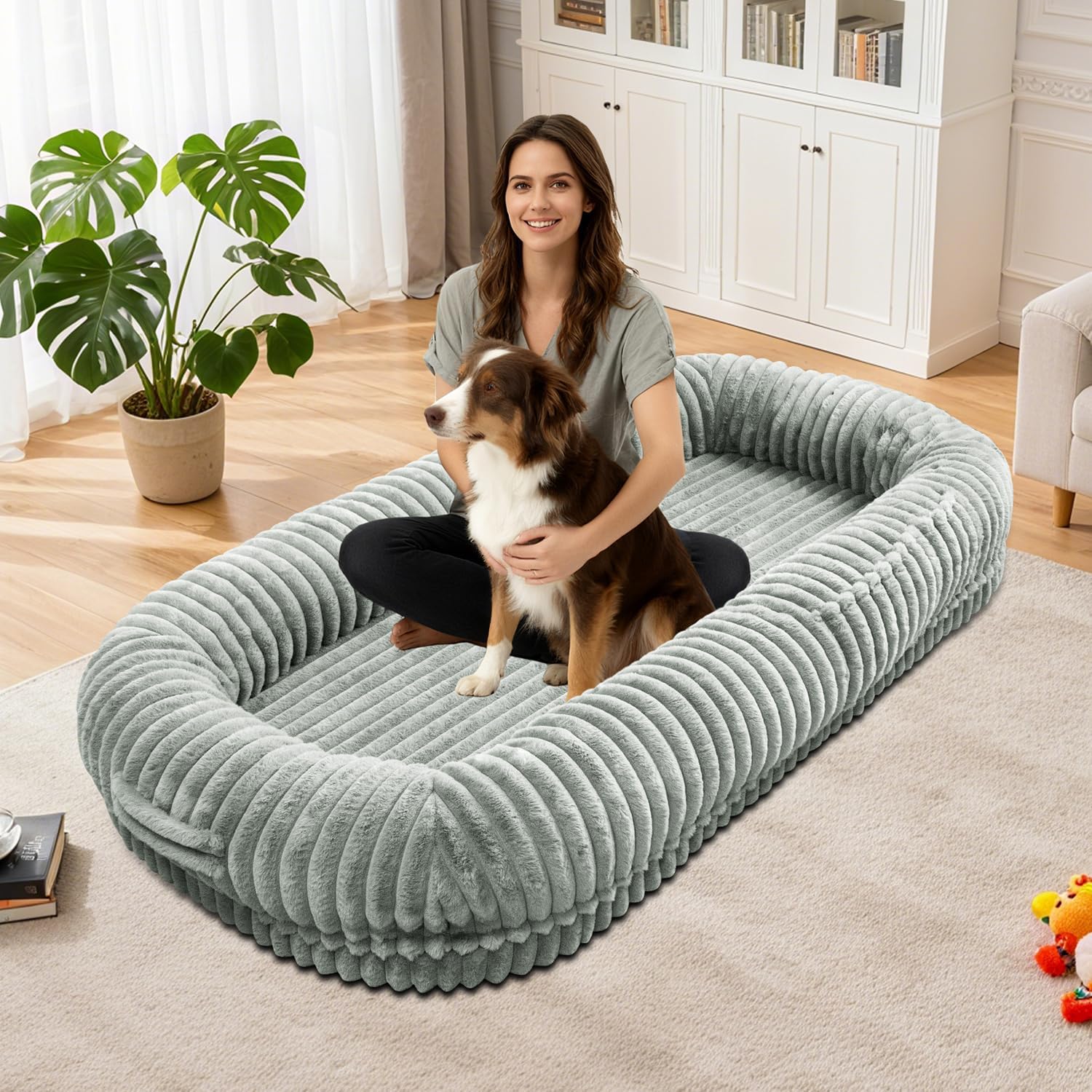 Human Dog Bed for Adult,70″x38″x10″ Extra Large Human Pet Bed,Orthopedic Washable XL Dog Bed with Memory Foam (Grey Green)