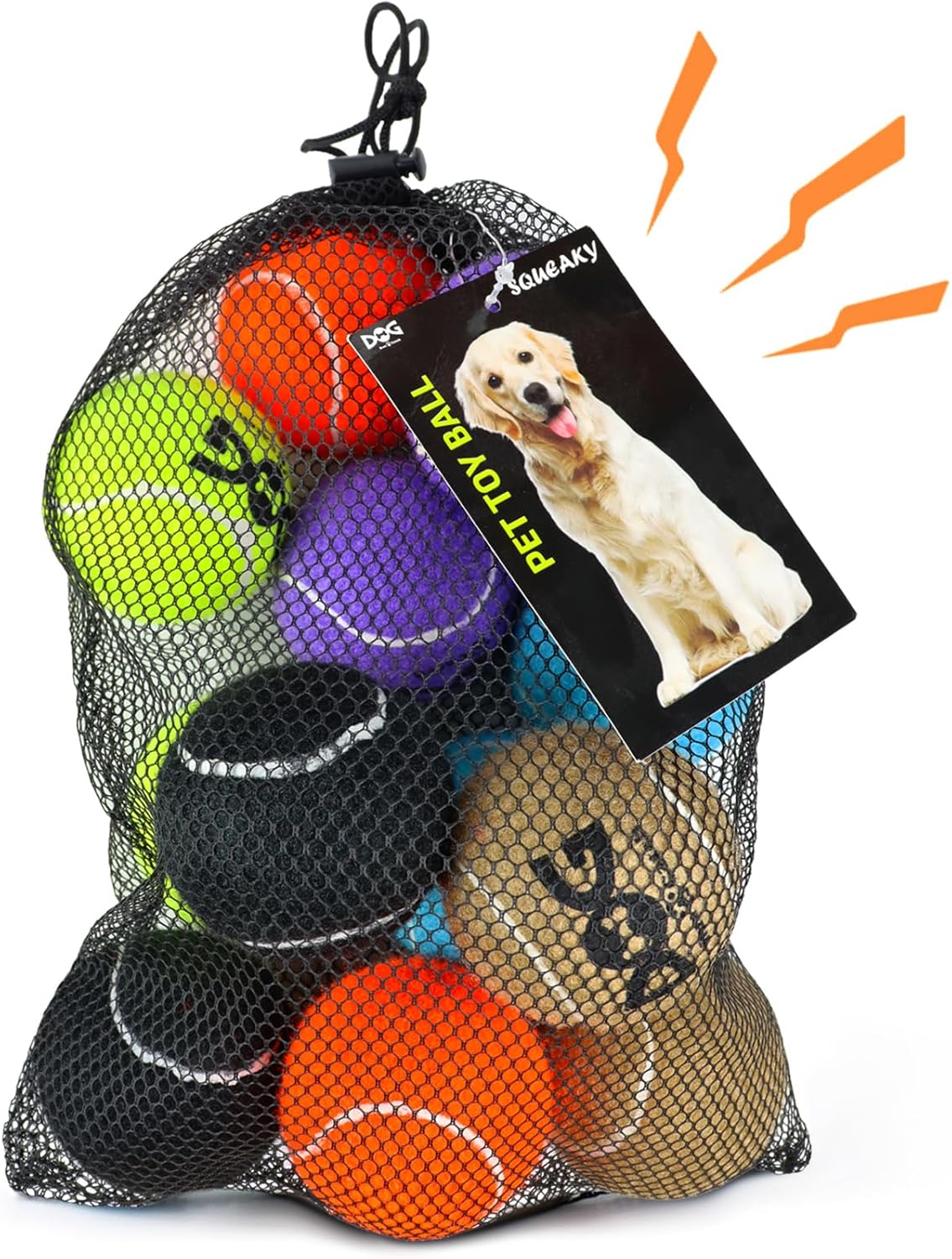 INSUM Squeaky Tennis Balls for Dogs – 12 Pack 2.5” Durable Non-Toxic Outdoor Dog Toys Balls with Mesh Bag, SGS Certified, Colorful Fetch Toys, Medium Large Breeds