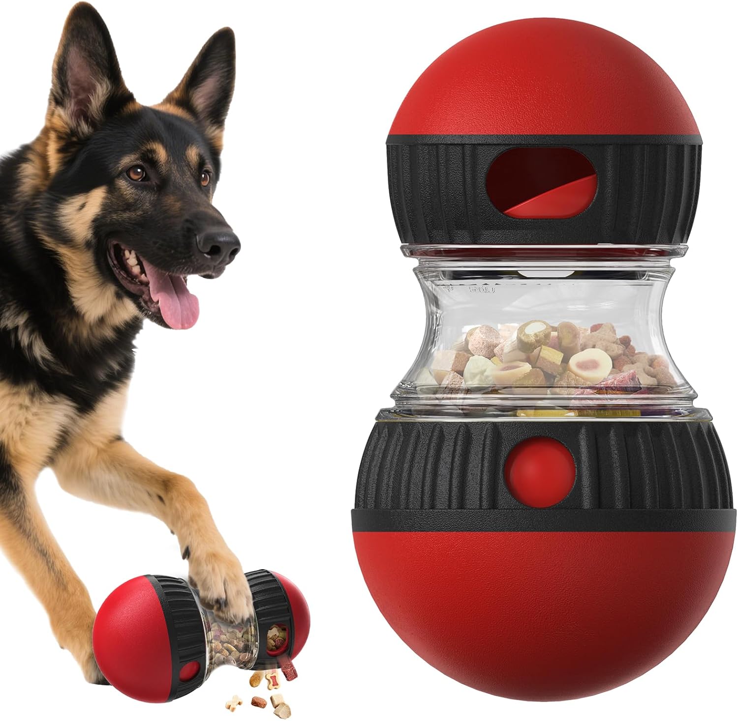 Interactive Dog Puzzle Toy – Mental Stimulation Rolling Treat Dispenser Ball & Slow Feeder Bowl Combo Set | Keeps Your Beloved Dog Focused & Busy | Extra Large Adjustable Treat Dispenser