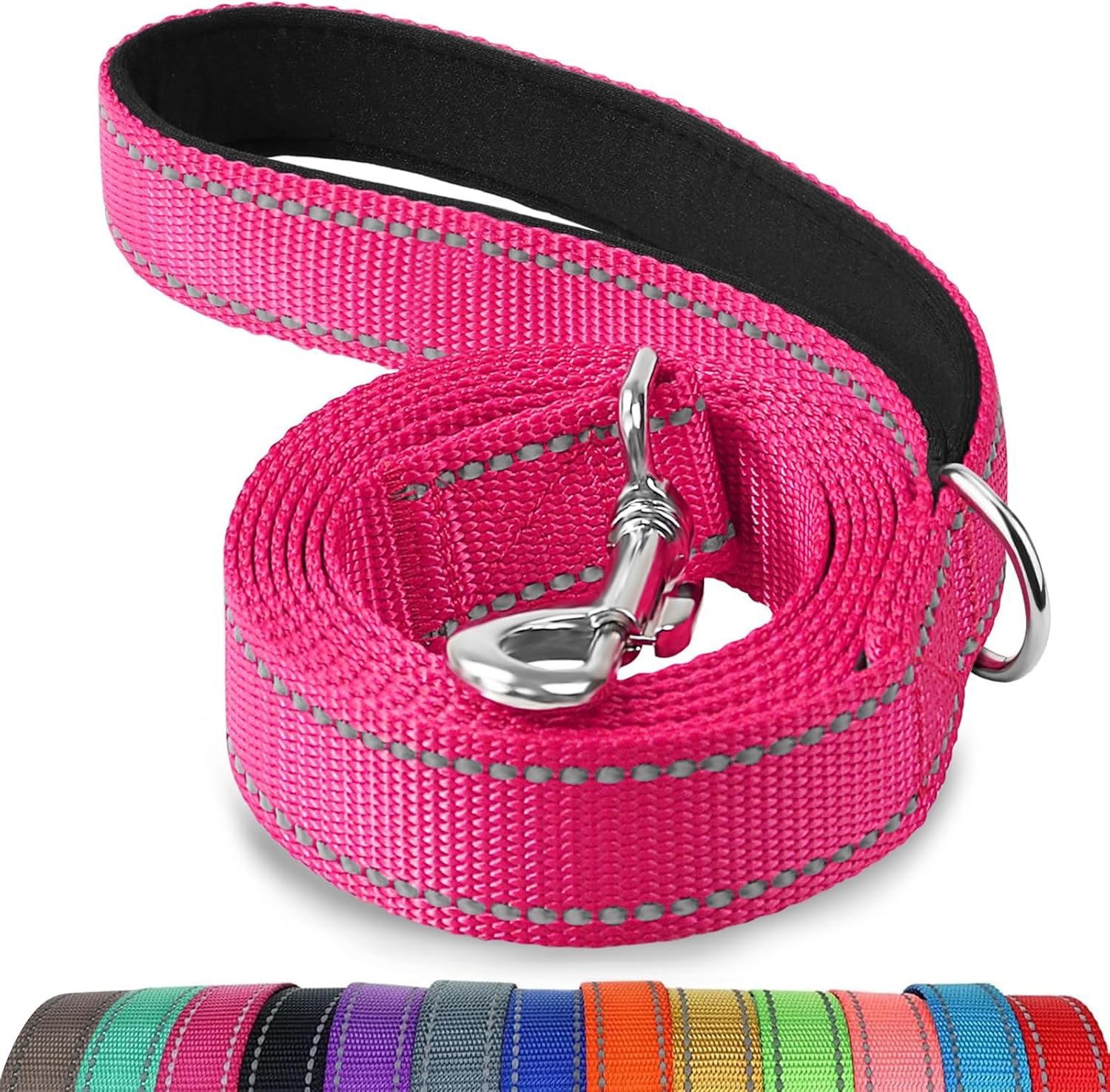 Joytale Dog Leash, 6 FT Double-Sided Reflective, Padded Handle Nylon Heavy Duty Leashes for Medium & Large Dogs Walking, Hotpink