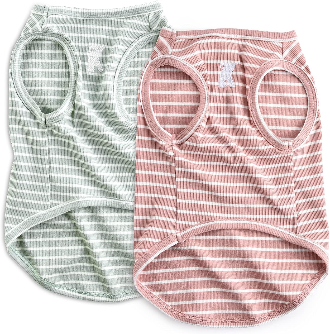 Koneseve Dog Shirt Vest Lightweight Stretchy Dog T-Shirts Soft Cool Shirts Sleeveless Stripe Vests Breathable Clothes for Puppy Kitty Cats Small Medium Large Dogs 2 Pack Pink + Green [ L/Large ]