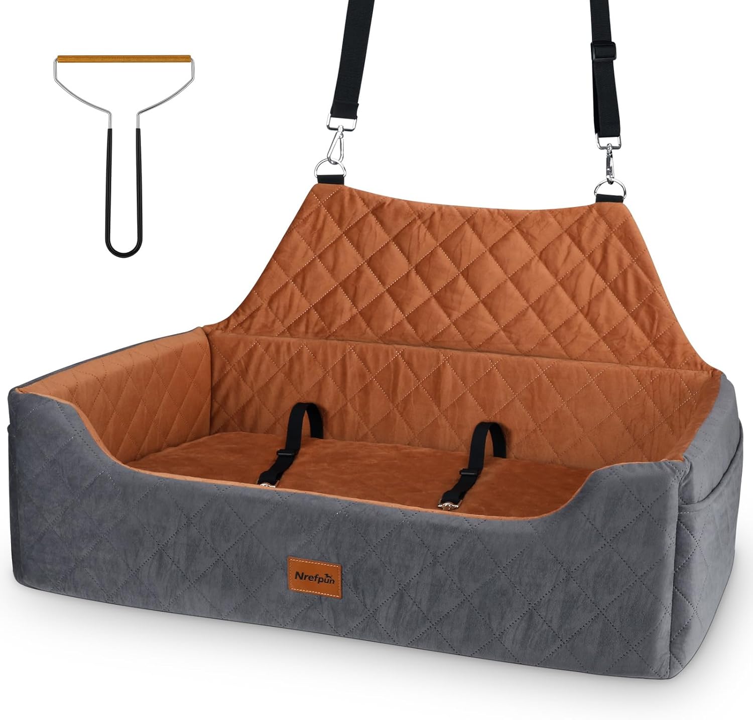 Large Dog Car Seat for Medium/Large Dog Under 55 lbs – Elevated Booster Car Seat for 2 Small Dogs,Removable and Washable,Filling Memory Foam with Safety Leashs and 2 Pockets