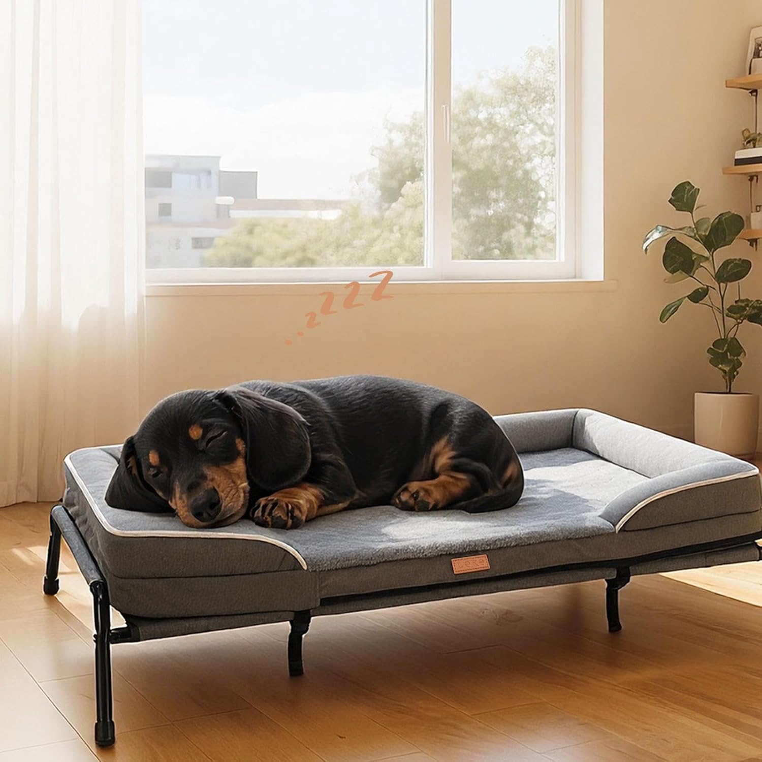 Lekereise Raised Dog Bed for Small Dog 32×25 Inch, Comfortable Orthopedic Pet Beds with Egg Crate Foam, Removable Dogs Couch Bed for Indoor Outdoor, Load 40lb, Grey
