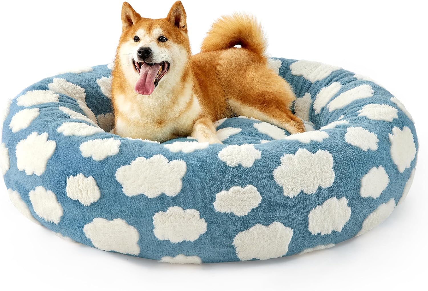 Lesure Shown on TV Donut Dog Beds Large Size Dog – XL Calming Round Sofa as Present for Pets with Washable Cover, Orthopedic Home Decor Bed with Jacquard Shaggy Plush & Anti Slip Bottom, 36 Inch，Blue