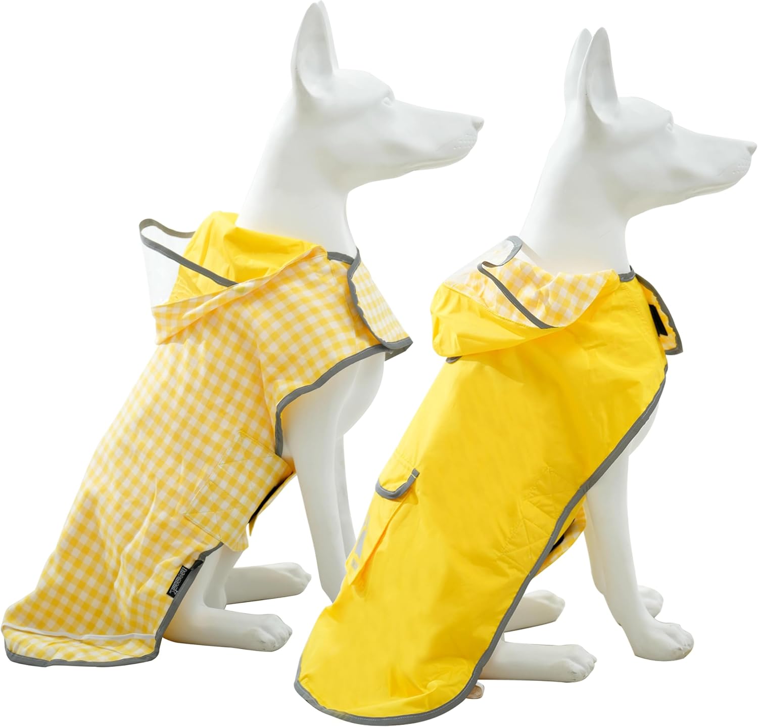 MAMORE Dog Raincoat Reversible,Waterproof Dog Rain Coat Hooded Slicker Poncho with Reflective Strip, Plaid Double Layer Rain Jacket for Small Medium Large Dogs (Yellow, X-Large)