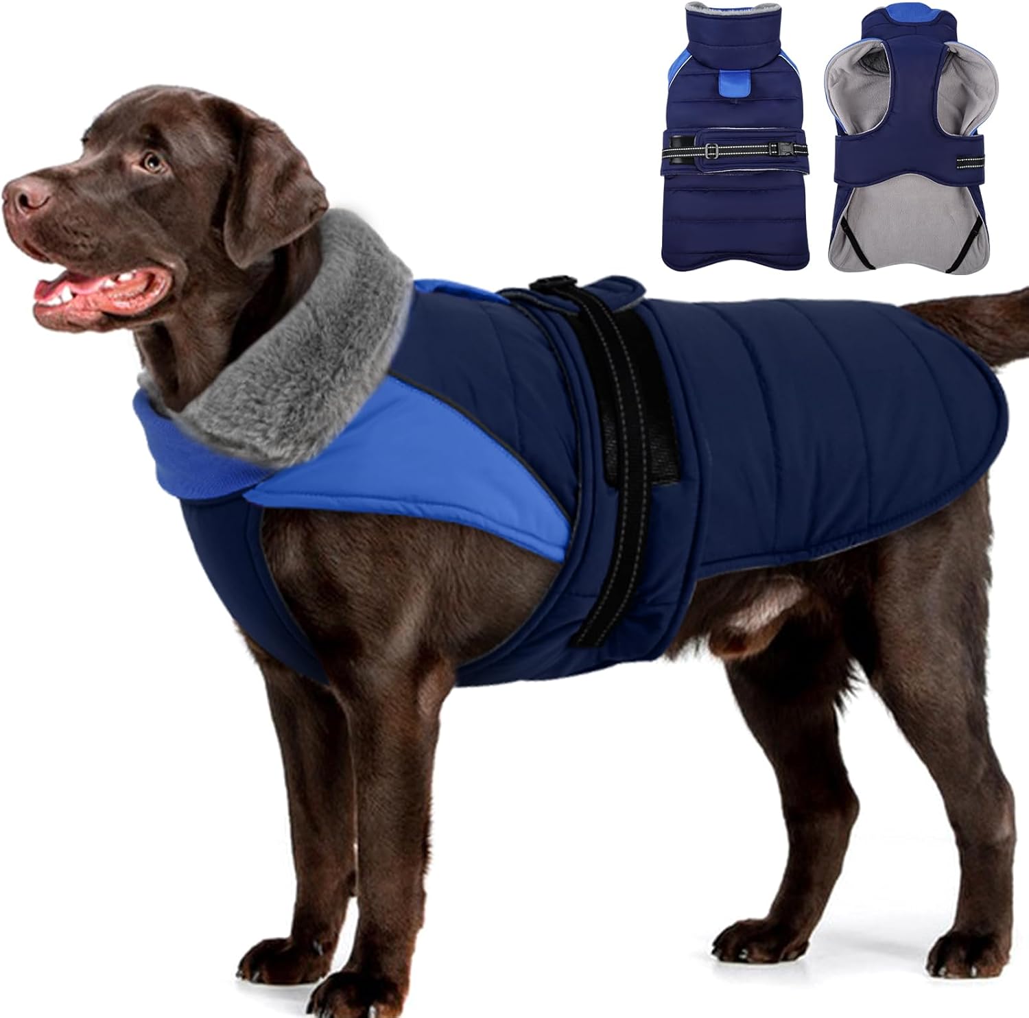 MIGOHI Comfortable Large Dog Coat – Waterproof Dog Coat with Reflective Strips,Windproof XXL Dogs Jacket with Warm Turtleneck, Snow Coats for Large Dogs,Labrador Golden Retriever,2XL,DarkBlue