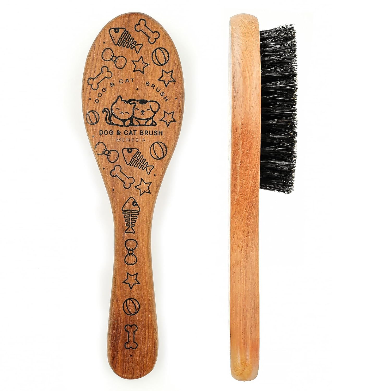 Menesia Pet Soft Brush with Wood Handle and Boar Bristle Hair – Soft Cat and Dog Grooming Brush for Short Hair Cats and Small Dogs – Gentle Massage and Dandruff Removal (Cat)