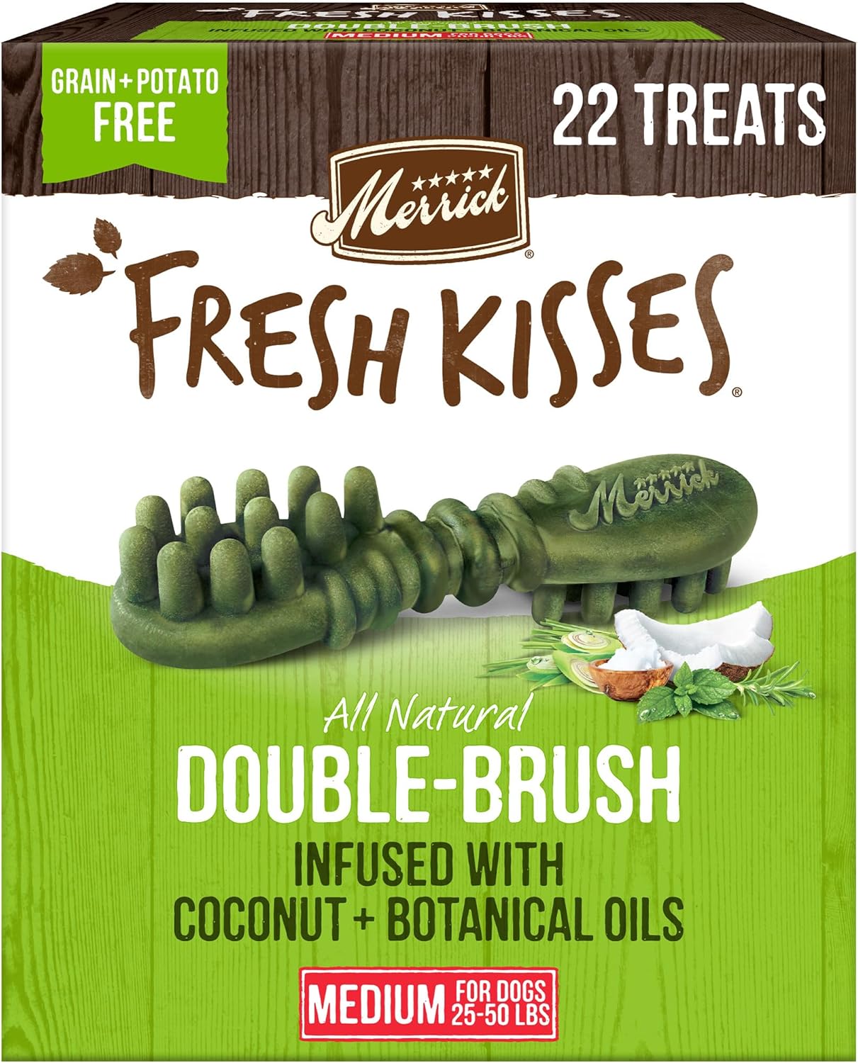 Merrick Fresh Kisses Natural Dental Chews Infused With Coconut And Botanical Oils For Medium Dogs 25-50 Lbs – 22 ct. Box
