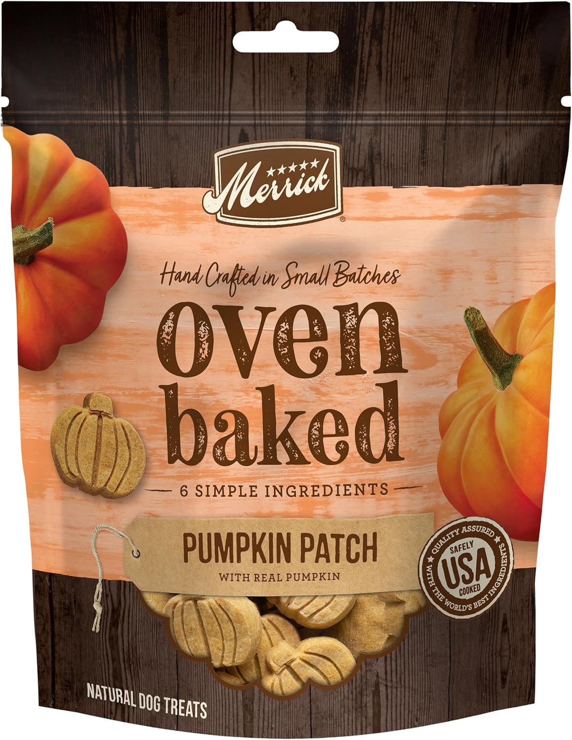 Merrick Oven Baked Dog Treats, Natural and Crunchy Bag of Treats, Pumpkin Patch with Real Pumpkin Snack – 11 oz. Bag