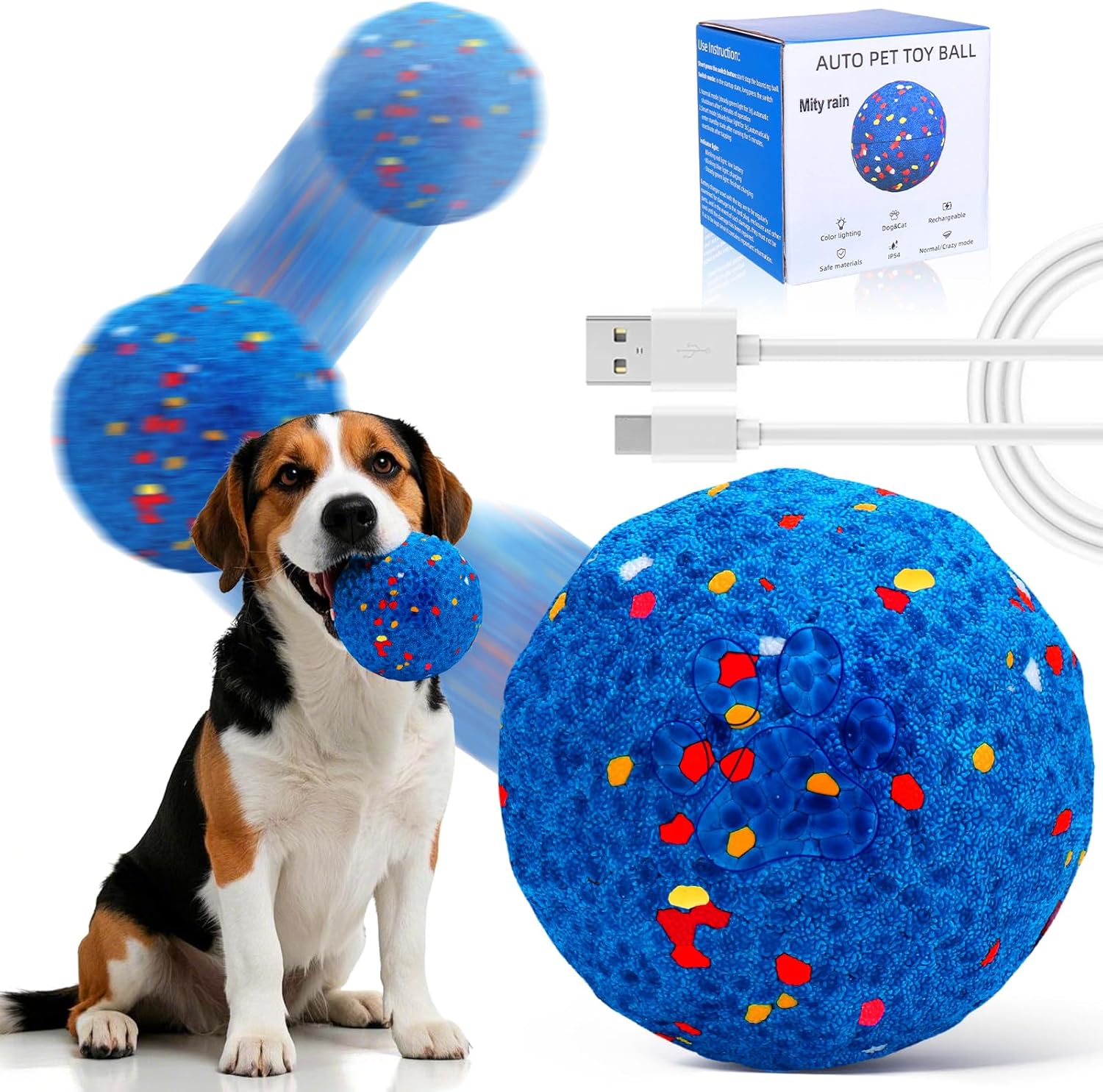 Mity rain Interactive Dog Toys – E-TPU Bouncy Ball for Small Medium Large Puppy Pet, Moving Balls for Dogs Enrichment, Motion Activated Toys That Keep Them Busy & Move on Its Own Blue