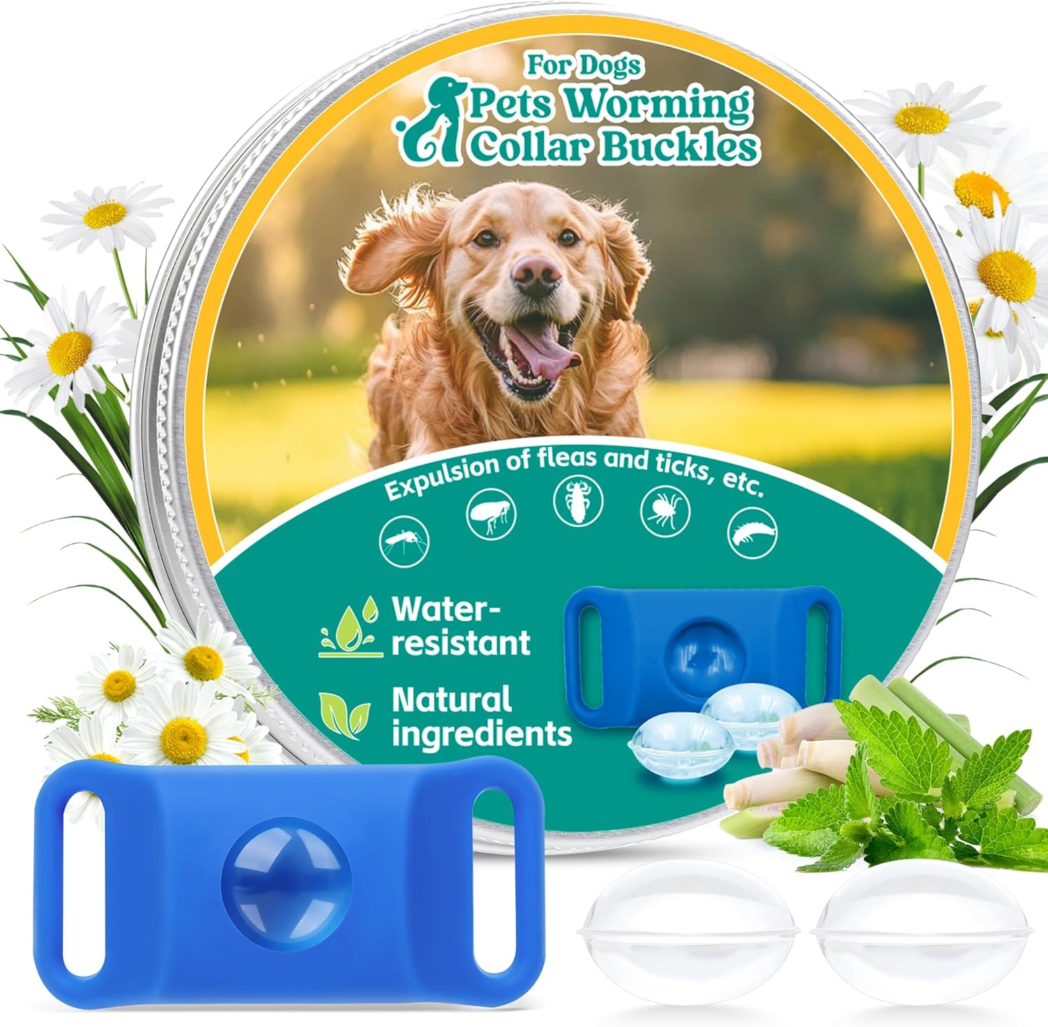 Natural Dog Tag for Flea & Tick Prevention – 6 Months Long Lasting Protection, Waterproof Collar Pendant with Extra Refills, Safe for All Breeds, Collar Not Included,Blue