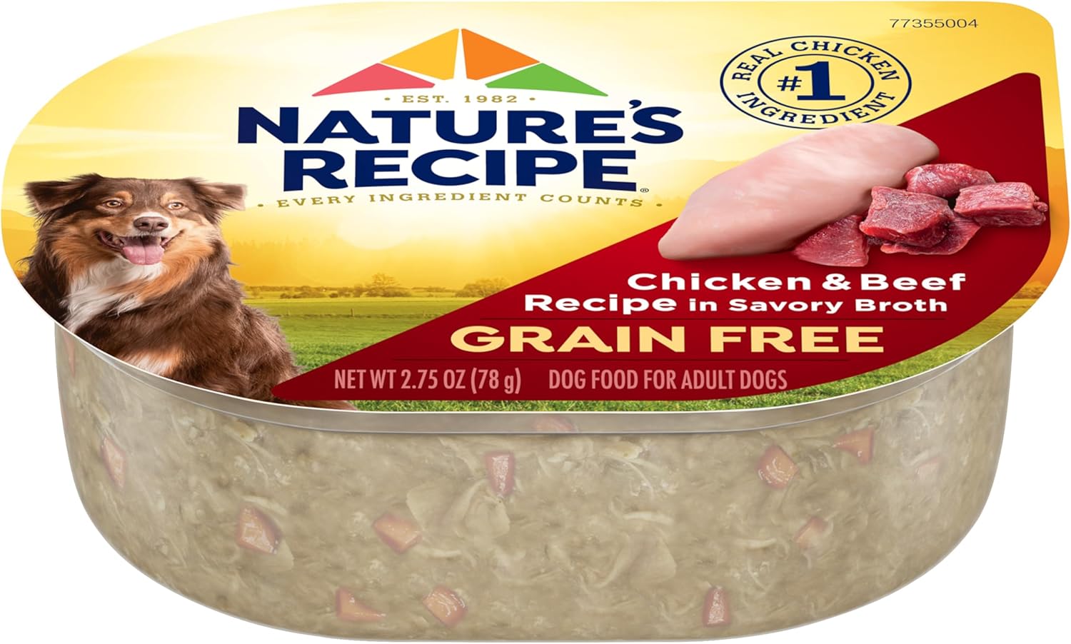 Nature’s Recipe Grain Free Chicken & Beef Recipe in Savory Broth Wet Dog Food, 2.75 oz. Cup, 12 Count