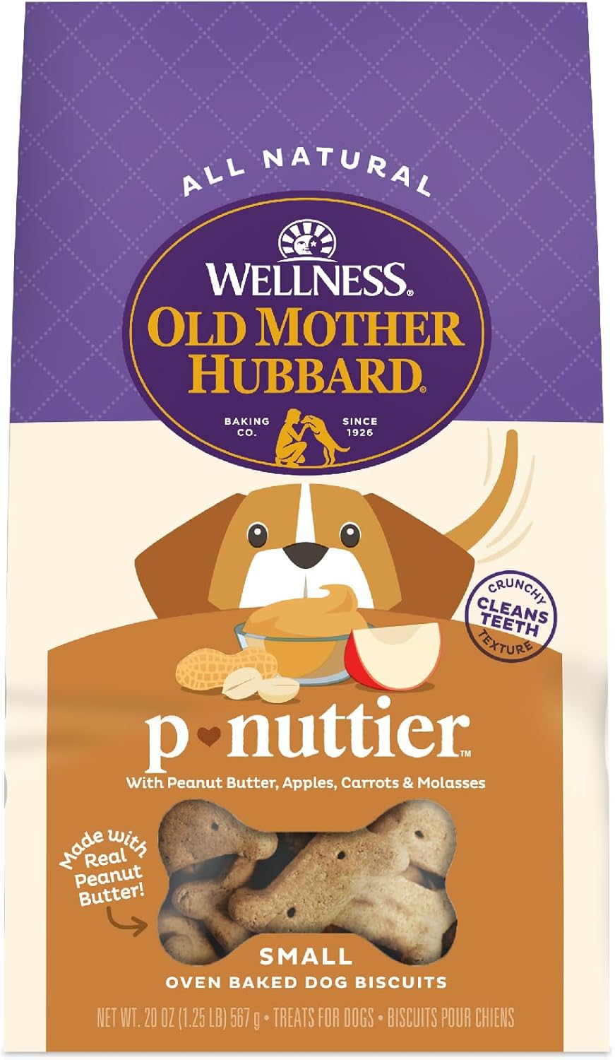 Old Mother Hubbard Wellness P-Nuttier Dog Biscuits, Natural, Training Treats, Peanut Butter Flavor, Small Size, (20 Ounce Bag)
