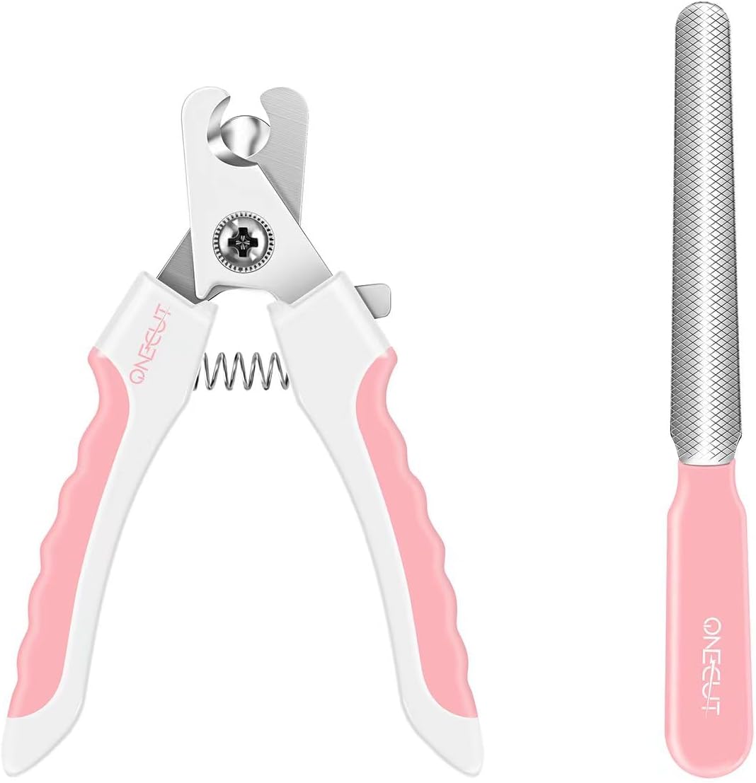 OneCut 4.7″ Small Dog & Cat Nail Clipper Stainless Steel Cat Claw Trimmers for Rabbits, Guinea Pigs, Birds, Puppies, Kittens and Small Animals Pet Nail Clipper for Professional and Home Use (Pink)