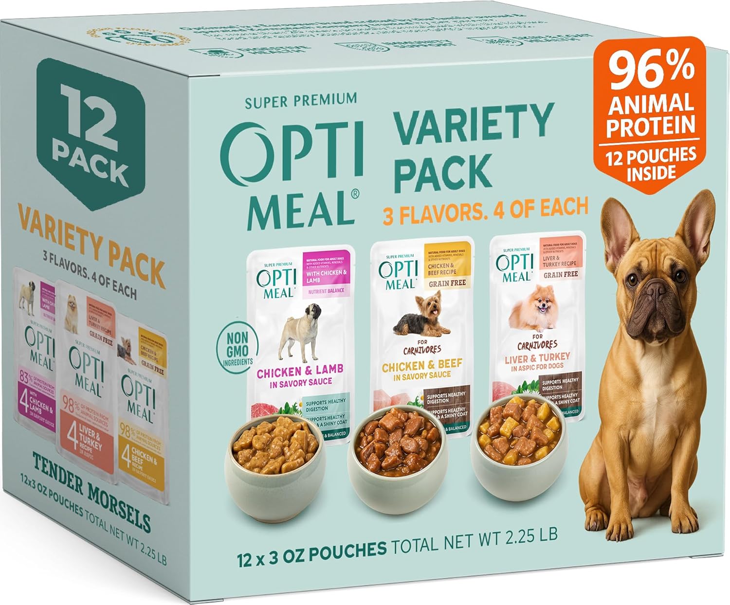 Optimeal Wet Dog Food Small Breed Variety Pack – Grain Free Recipe High Protein Tender Morsels in Aspic Made with Natural Ingredients for Adult Dogs, Premium Nutrition Pouches – 3oz Pouch (Pack of 12)