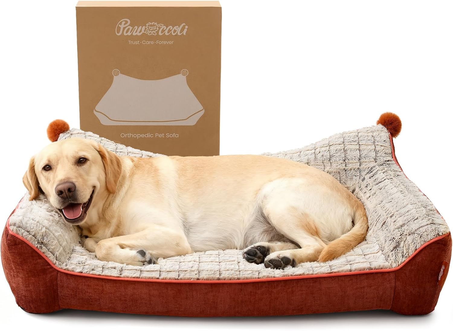 Orthopedic Dog Bed for Extra Large Dogs,Waterproof Supportive Egg Crate Foam Medium Dog Couch, Pet Bed with with Removable Bolsters, Washable Cover Non-Slip Bottom, (43”×32”×8”)