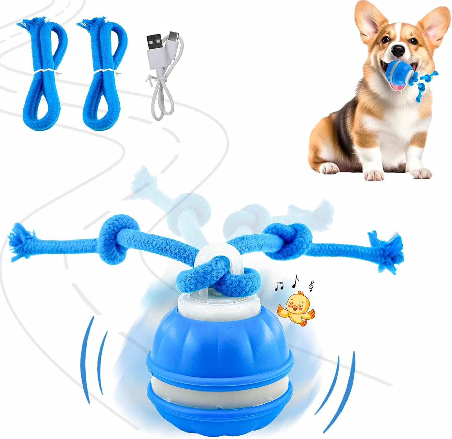 P06 Interactive Dog Toys Dog Balls, Electric Automatic Moving and Rolling Dog Toy with Rope for Small Medium Dogs, Fun Smart Puppy Toy s for Boredom & Training, Dog Toys to Keep Them Busy (Blue)