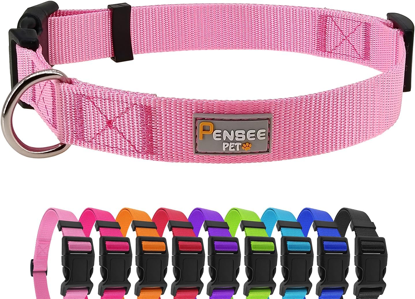 PENSEEPET Pink Dog Collar Basic Adjustable Dog Collars for Puppy Small Medium Large Dogs Girls with Breathable Quick Release Nylon Pet Collar